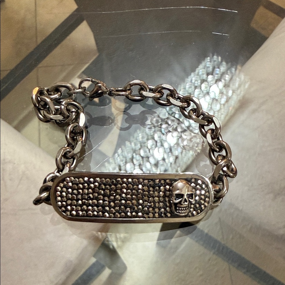 Silvertone Skull Chain bracelet mens